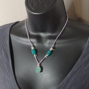 18 Inch Glass, Plastic, And Green Stone Bead Necklace